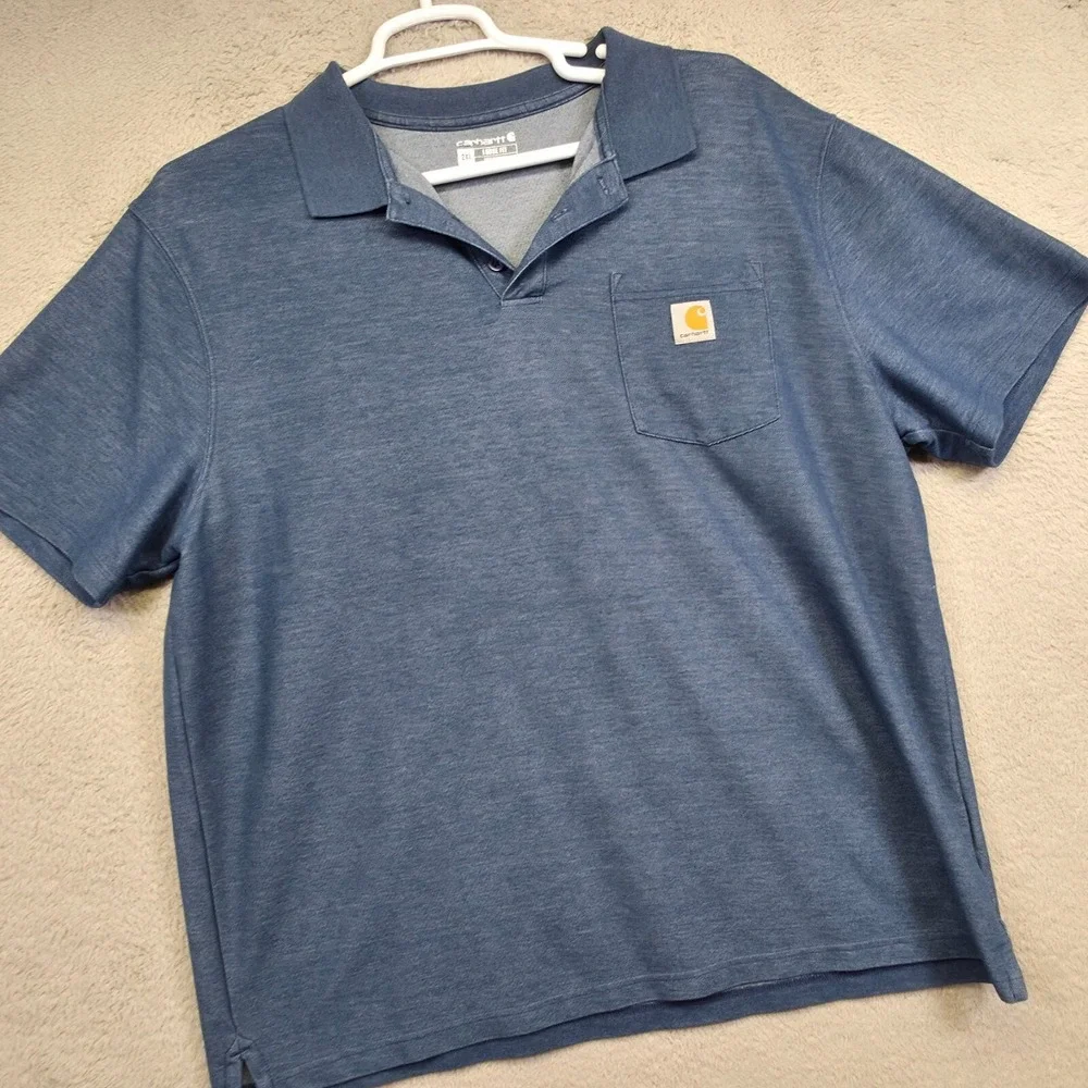 Carhartt Polo Shirt Mens 2XL Blue Loose Fit Midweight Pique Knit Workwear K570 - Picture 1 of 10